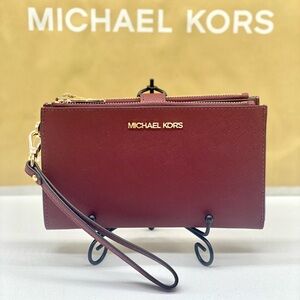 Michael Kors DoubleZip Wallet Wristlet Phone Case Dark Cherry